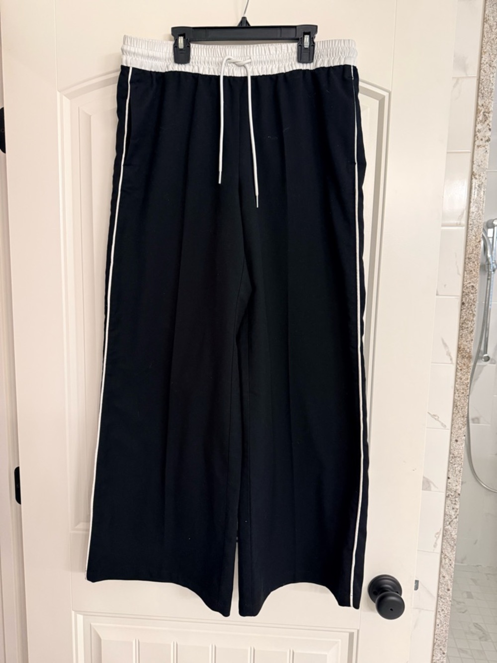 H&M Black Pants with White Waistband and Contrast Stitching